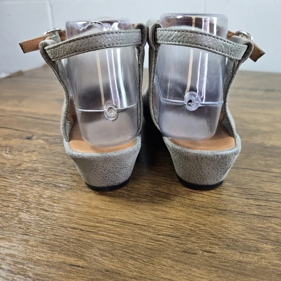 L'Amour Des Pieds Burgogne Gray Leather Slingback Wedge Sandals - Picture 7 of 12